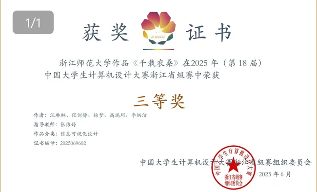 中国大学生计算机设计大赛浙江省级赛三等奖证书全图