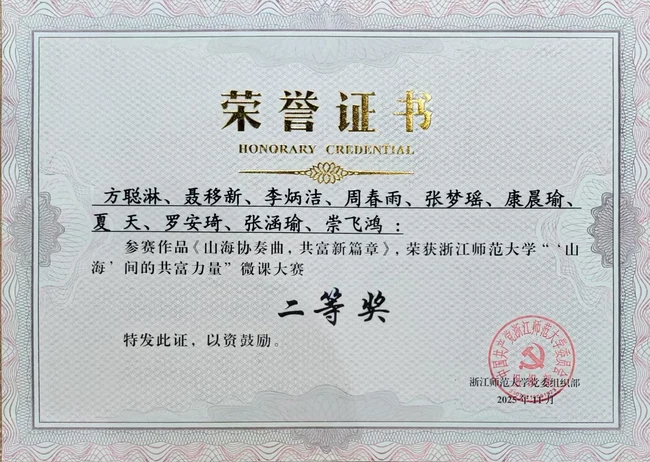 浙江师范大学微课大赛二等奖证书全图