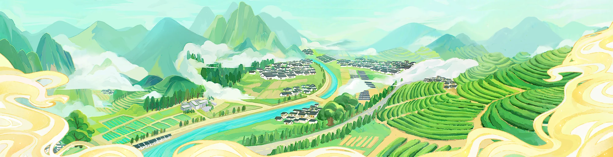 风景与双人插画 · 02，完整画面